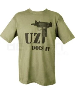 Uzi Does It T-shirt - Olive Green - DEFCON AIRSOFT